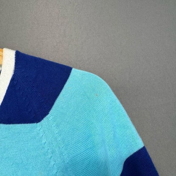 Lacoste Women’s Blue Striped Sweater Size 44 XL 1/4 Button Up - Picture 4 of 13